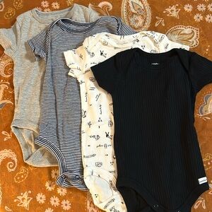 4-piece lot of short sleeved onesies; 9 months
